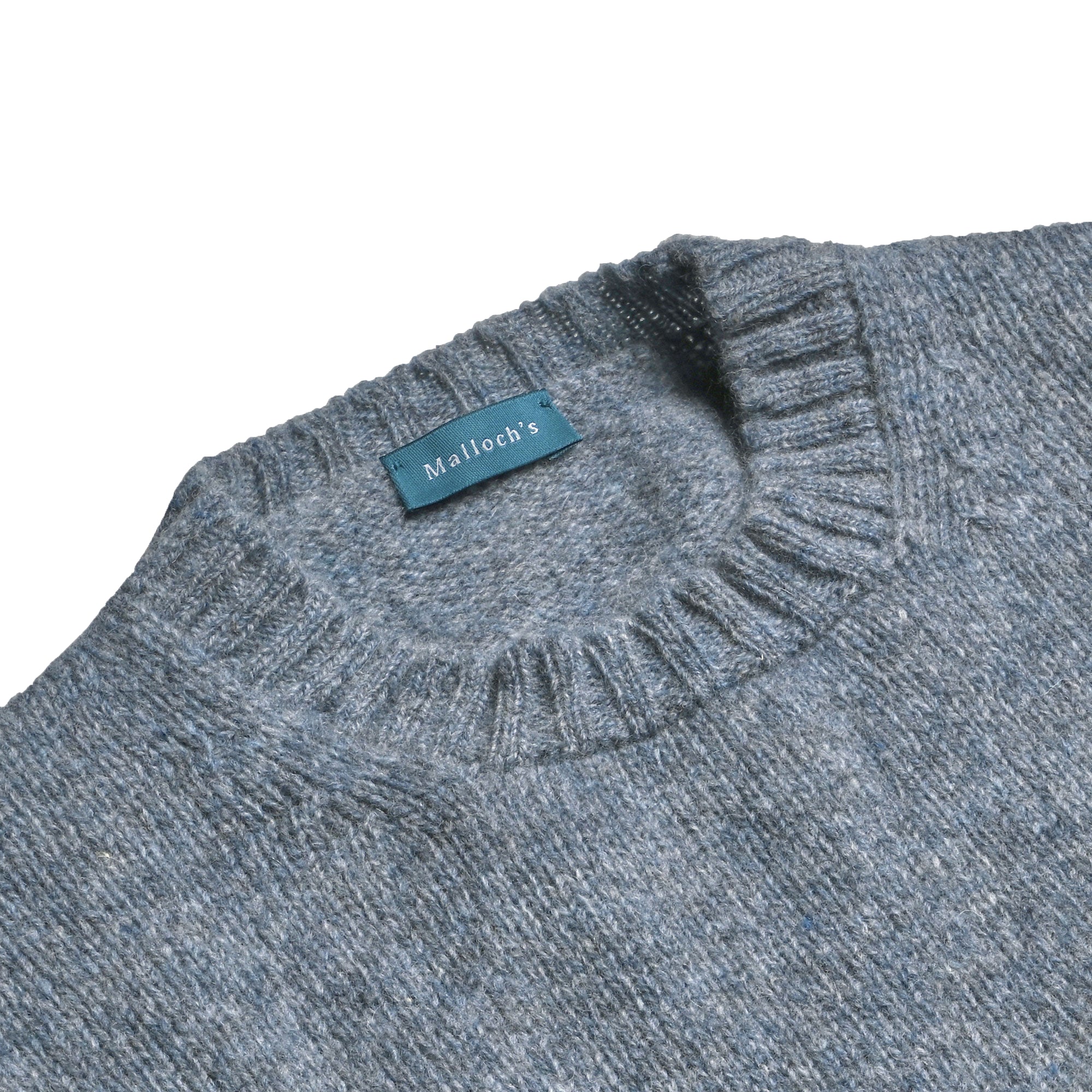 Malloch's Pale Blue Wreay Shetland Wool Crew Neck